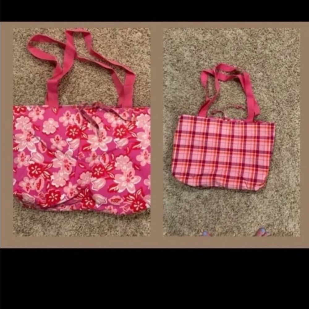 Floral and Plaid Pink reversible Tote Bag